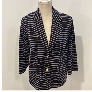Joan Rivers Women’s Size XL Blazer Navy White with Gold Buttons and Flap Pockets